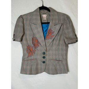 Lucca Blu Women's Herringbone Tweed Jacket/Skirt Set Lace Applique Size 4 Lined